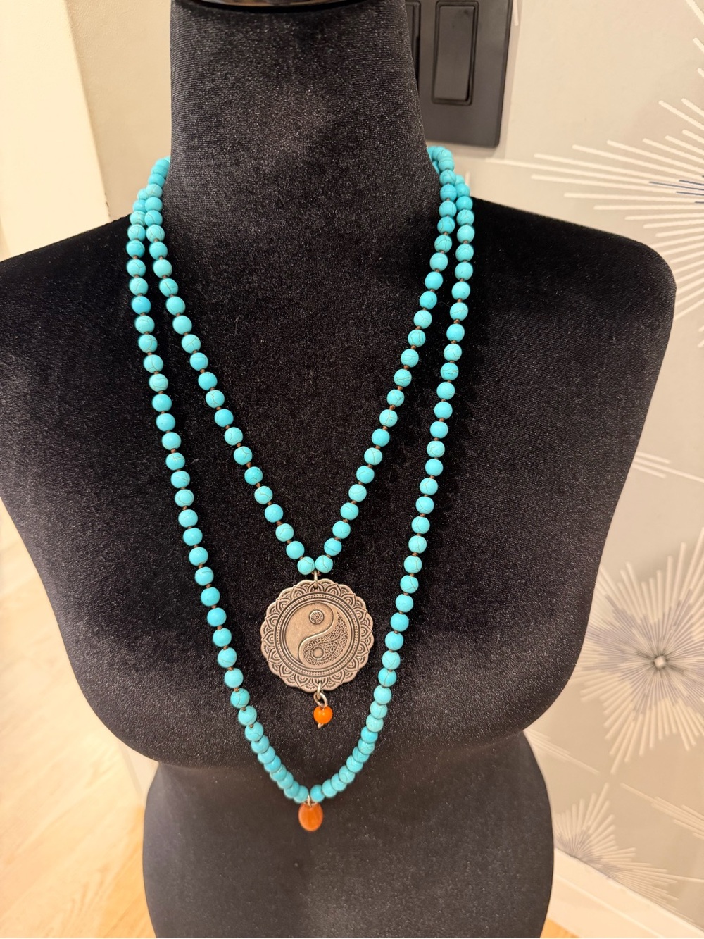 Limited edition Katia Designs Turquoise Beaded Yin Yang Pendant Necklace